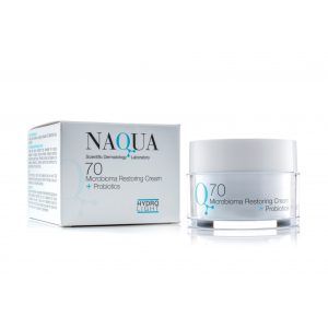 Tarro de Naqua Q70 Microbioma Restoring Cream + Probiotics Hydro Light, junto a su caja